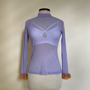 Purple See-Through Top with Orange Details